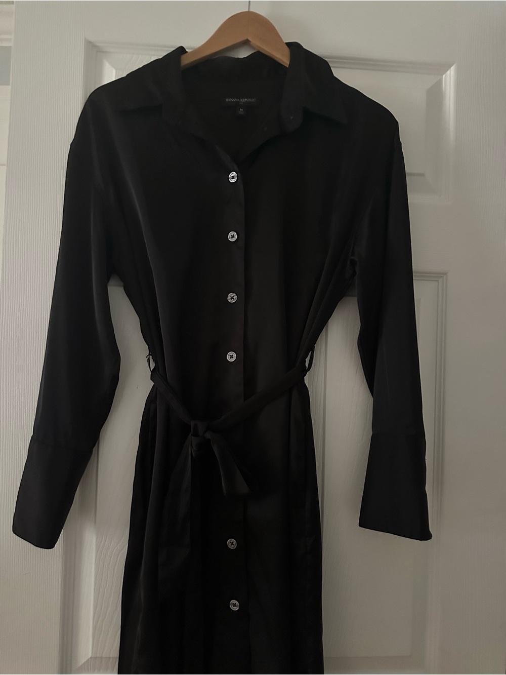 Banana Republic Black Button-Front Maxi Shirt Dress with Tie Waist